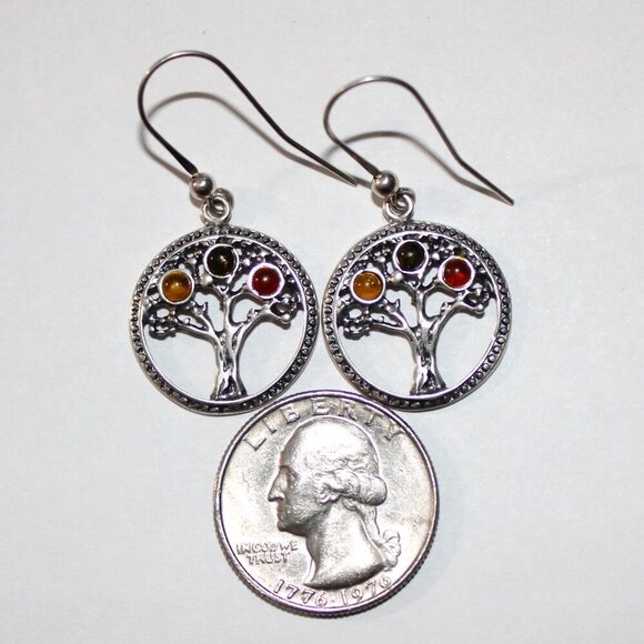 Sterling Silver Amber Tree Earrings - Picture 3 of 5